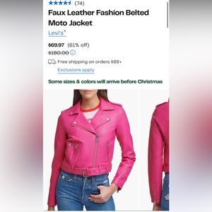 Like New Pink Levi’s Faux Leather Moto Jacket